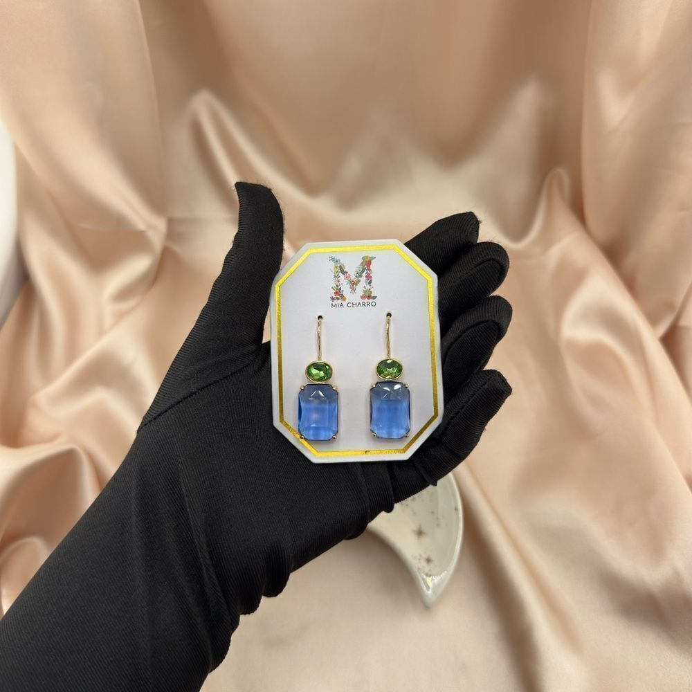 Mia Charro Blue & Green Drop Earrings – Elegant Statement Jewelry